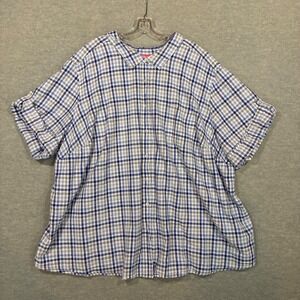 Woman Within Blue White Plaid Seersucker Button Up Shirt 5X 38/40 30-1971-8